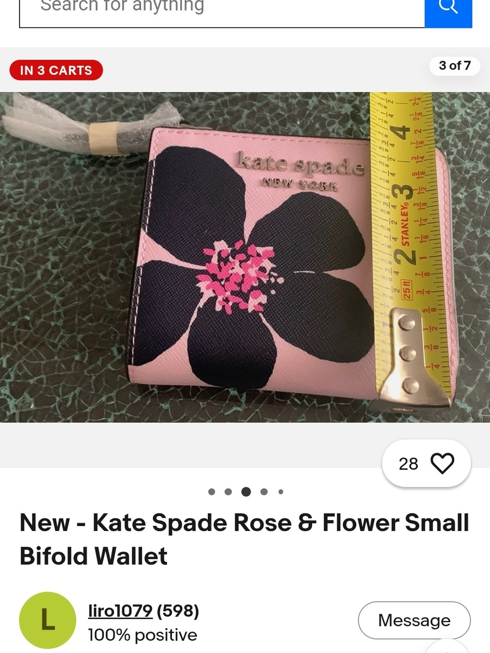 kate spade Pink Floral Bifold Wallet with Black Bloom - Picture 6 of 6